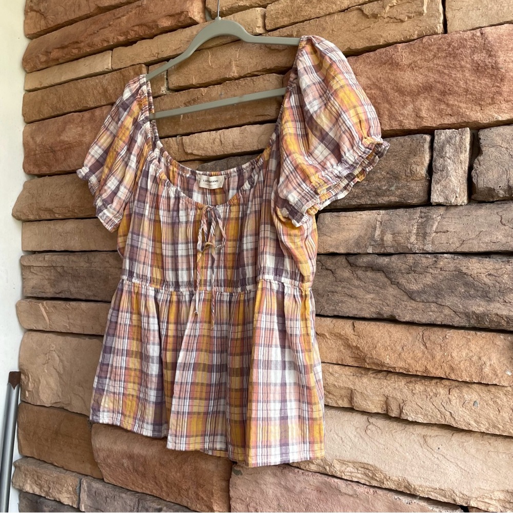Lucky Brand multicolor plaid boho peasant blouse top Women Large - Like new - Picture 4 of 10